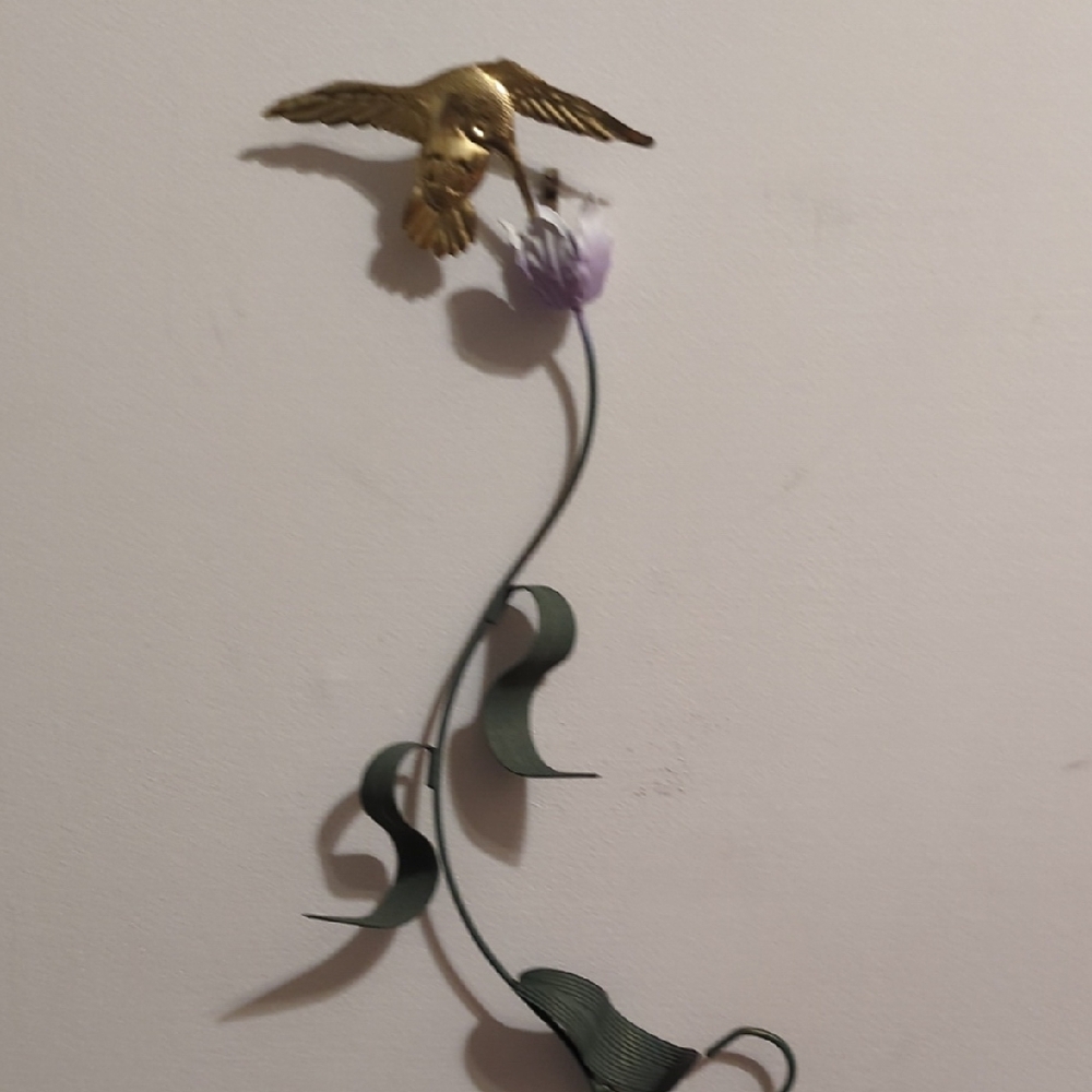 Gold Bird Wall Decor with Purple Flower